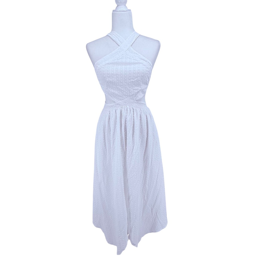 Petal + Pup Midi‎ Dress Womens 4 White Excellent Swiss Dot Halter Cutout Boho